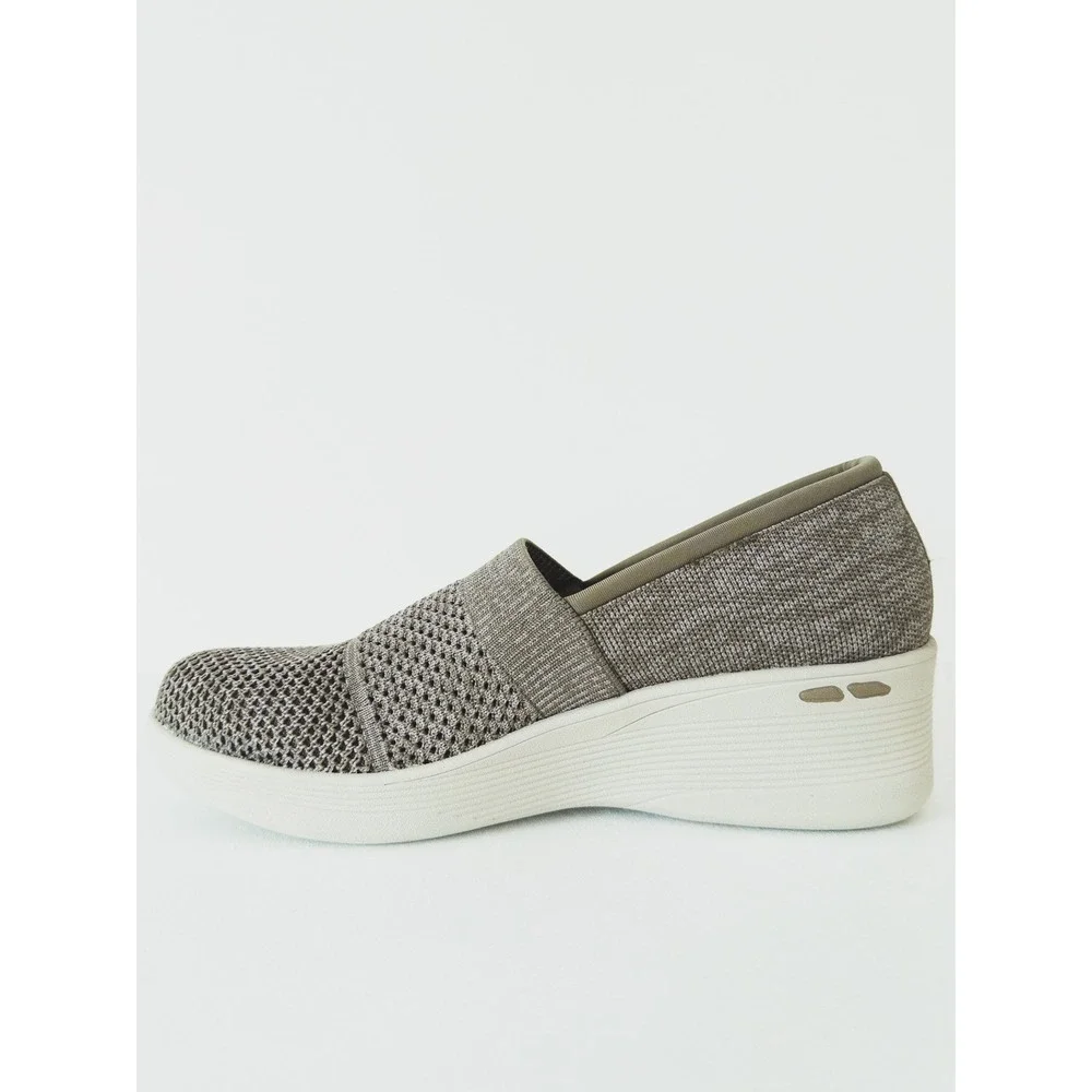 Skechers Slip‎ On Wedge Sneaker Womens 10 Taupe Knit Air-Cooled Memory Foam